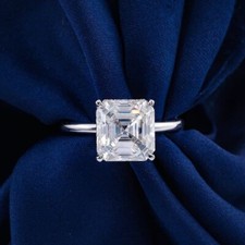 14K White Gold Plated 3CT Asscher Cut Moissanite Solitaire Unique Women Ring