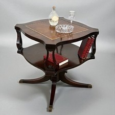 Tavolino tavolo basso antico da salotto con piano in pelle stile Regency vintage