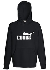 FELPA UOMO CAPPUCCIO COMA puma rovesciato ubriaco SPIRITOSA DIVERTENTE ironica