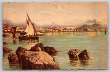 Napoli Panorama veduta dalla Margellina - Pittore G Carelli - Cartolina