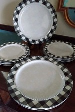 SHANNY CHIC Set di 12 piatti piatti da pranzo e da pranzo in melamina bianco e nero a quadri 