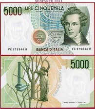 (com) ITALIA - 5.000 5000 LIRE BELLINI - LETTERA C = 1992 - P 111b - UNC 