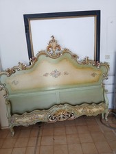 LETTO MATRIMONIALE LACCATO E DIPINTO A FIORI - COMPLETO -BAROCCHETTO 1940 EMILIA