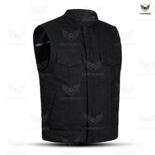 Gilet uomo stile SOA nero full denim biker club tasche nascoste profonde
