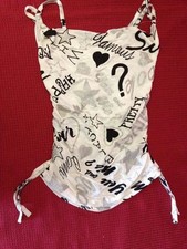 Canotta bianca con disegni e scritte nere e argento brillante - USATA