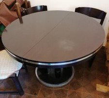 Tavolo Rotondo allungabile Nero modernariato E 4 Sedie