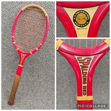 RARA racchetta da tennis vintage anni '30 Spalding "Rossa" manico in legno ECCELLENTE