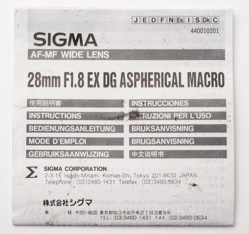 Manuale sigma 28mm 8 ex - manuale,