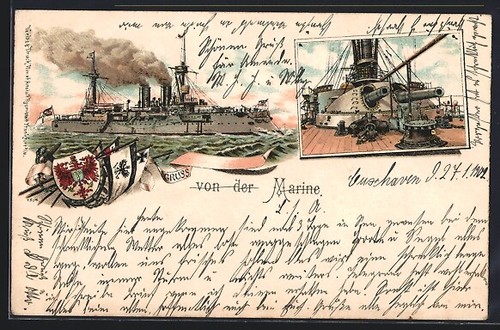 Litografia nave guerra der - litografia,