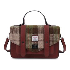 Borsa Tracolla Islander Harris Tweed Satchel Chestnut Tartan - Size Large