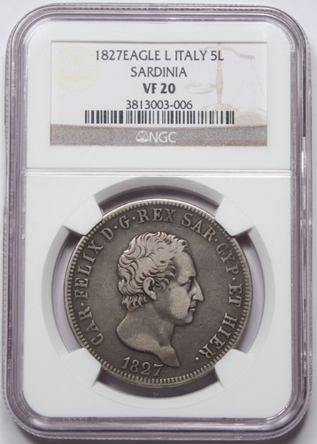 Italia sardegna 1827 moneta - sardegna, 5