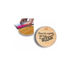 Caricatore cellulari wirless base legno cavo usb incluso stampa sorrisi amore