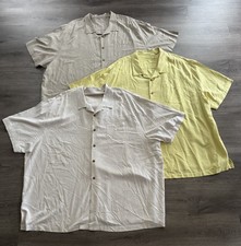 Tommy Bahama lotto di 3 camicie da campeggio uomo 4XB seta tinta unita motivi sottili tasche