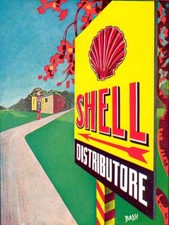 R. Bassi -SHELL-pompa-distributore-impianto-casa benzina pubblicità Vintage 1930
