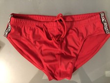 COSTUME UOMO "EMPORIO ARMANI" COLORE ROSSO SCRITTE LOGO NEI FIANCHI, LACCI TG. S