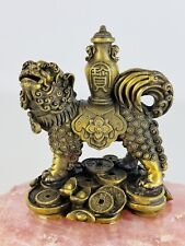 Scultura In Bronzo “Cane Foo” Statua Cinese Su Base Pietra Minerale Quarzo