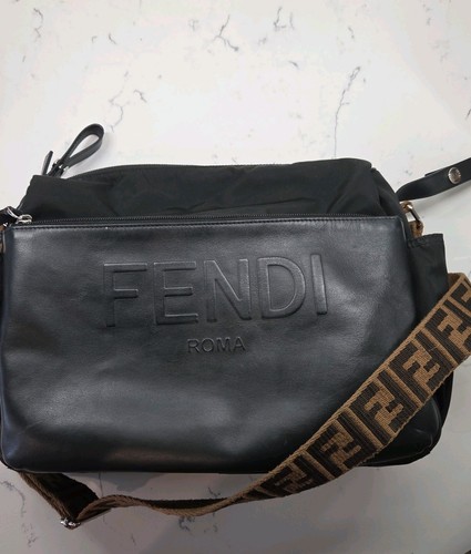 Fendi roma black nylon - fendi, leather