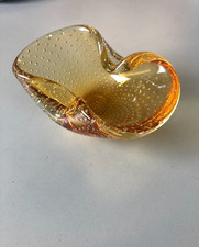 ANTICA BOWL CRISTALLO BULLICANTE TRASPARENTE AMBRA Seguso MURANO GLASS '50s