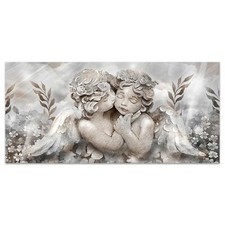 Quadro moderno poster su legno lamina argento 31x66 ANGELI E FIORI capezzale