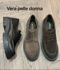 Scarpe basse donna ragazza mocassini  con plateau e lacci vera pelle color nero