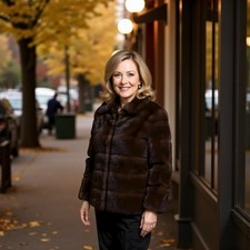 Giacca donna bellissima pelliccia visone mogano orizzontale vintage M/L