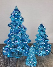 Buffet Alberi di Natale Natalizi in Vetro Blu Carnevale - Set di 3 -LEGGI