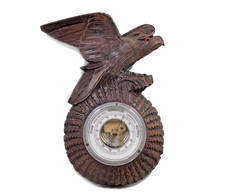 antico BAROMETRO ° legno intagliato ° AQUILA con OCCHI DI VETRO ° AQUILA