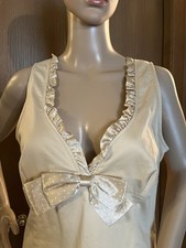 Blumarine Bellissimo Abito Donna Beige Senza Maniche Dettaglio Increspature e Fiocco Italia 46