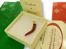 Ciondolo Grande Corno d'Italia con Corallo Rosso in Pietra Preziosa Oro 18k e 750 Italiano