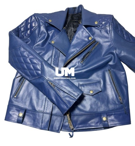 Giacca pelle blu brando - pelle,