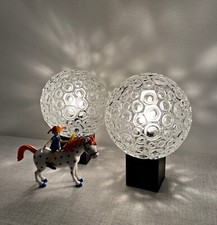 COPPIA ABAT JOUR LAMPADE TAVOLO VINTAGE DESIGN SPACE AGE VETRO CRATERIZZATO