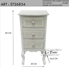 Comodino stile shabby classico 3 cassetti porta telefono legno bianco shabby chi