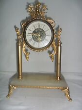 Orologio Ottone e onice da Tavolo con carica manuale anni 70 Vintage