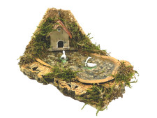 Lago Artigianale con Casa e Cigno 12x17x7 Cm - Scenografia Presepe Pastori