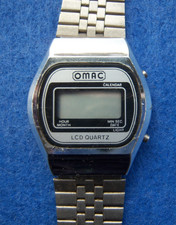 Orologio Digitale Vintage Omac LCD Quarzo ~ Anni 80 per ricambi o riparazioni