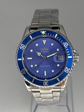Orologio automatico uomo acciaio blu elettrico stile sub bracciale oyster 40mm