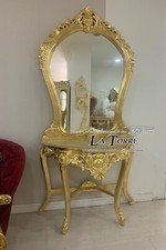 Consolle Luigi XV barocco in legno entratina foglia oro marmo avorio specchiera 