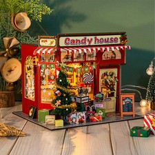 Casa delle bambole in miniatura in legno Natale casa caramelle modello da costruzione per adulti regalo
