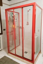 BOX DOCCIA 120x90 cm, telaio in alluminio verniciato in rosso, vetri serigrafati