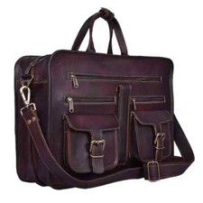Borsa messenger da uomo 19" in vera pelle cerata vintage tracolla valigetta p...