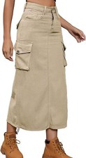 Women Long Denim Skirt Cargo