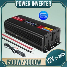 Inverter di Potenza 1500W/3000W 12V a 240V Convertitore 2USB 2AC LCD per Campeggio Barca