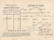 Lombardo Veneto Impresa delle Diligenze Lettera di Porto Treviso