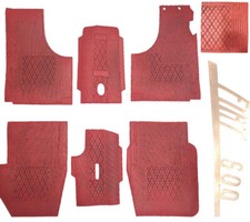 Per Fiat 600 d'epoca Set 6pz Tappeti Tappetini Gomma e Moquette ROSSO Su Misura