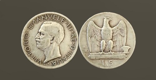 1929 italia lire argento - italia,