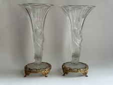 Antica coppia di dame nude francesi statuine vaso vetro cristallo bronzo