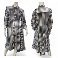 HUBERT GASSER Vestito abito bianco quadretti marrone blu Tg IT 44 - Cotone