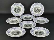 Sarreguemines Antico Servizio 8 Piatti Ceramica Con Figure Epoca Fine XIX Sec.