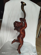 angelo in legno con tromba antico
