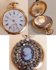 Vintage Longines Orologio Tasca Con Preziosi E Cammeo Oro Gold 18k, Pocket Watch